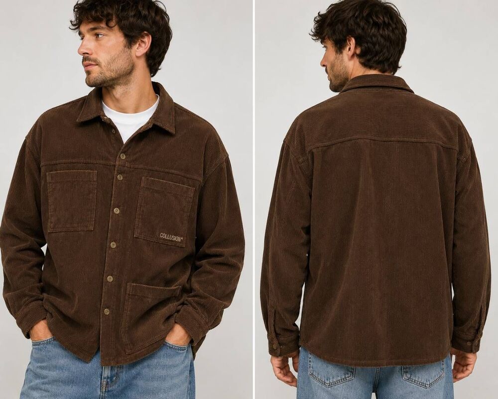 Collusion Brown Corduroy Overshirt Shacket Men's L Button Front Shacket Casual